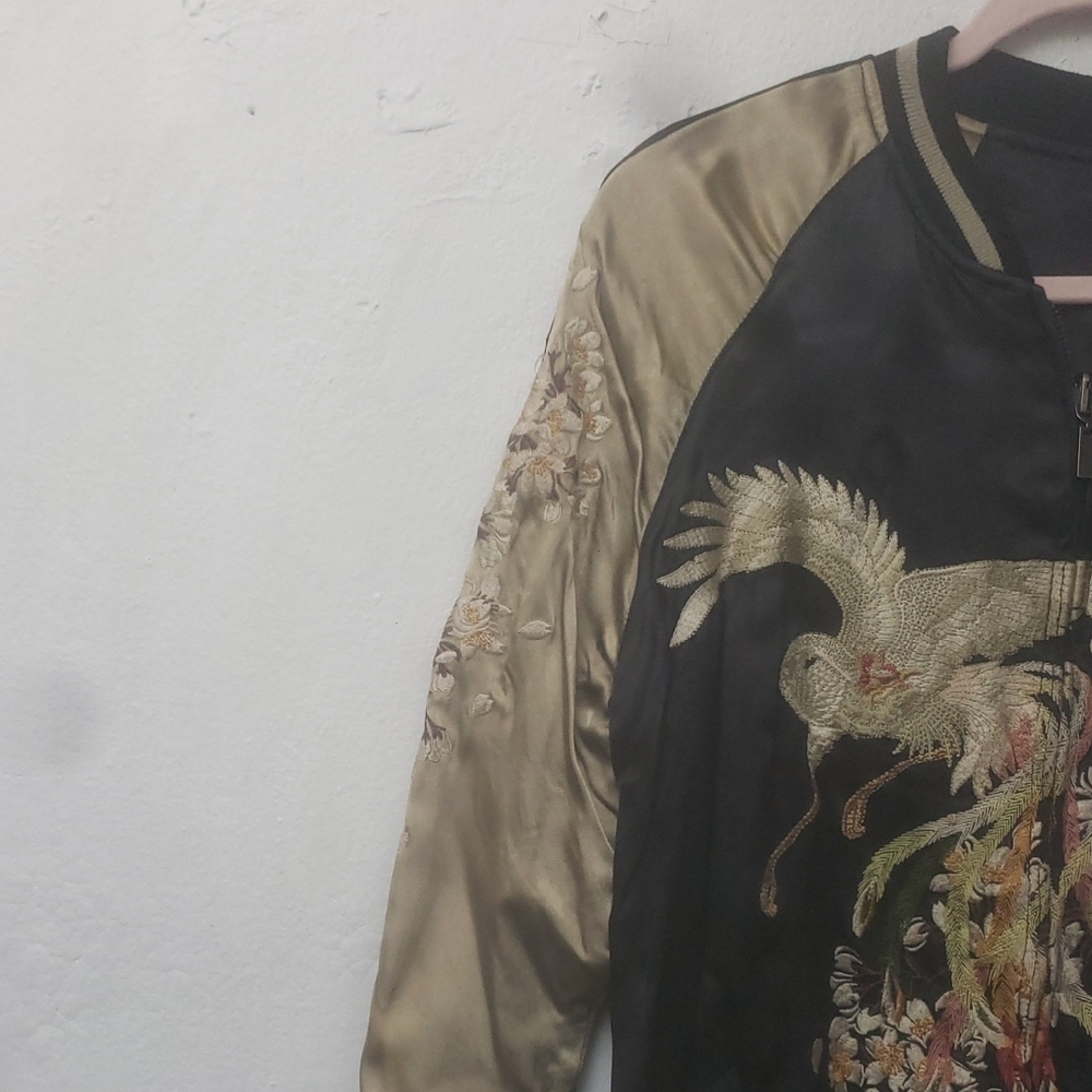 Embroidered Black and Gold Bomber Jacket - Picture 3 of 12